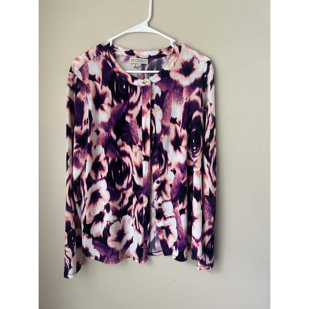 Y2K Dana Buchman Floral Button-Up Top Blouse Purple White‎ IndieSleeze